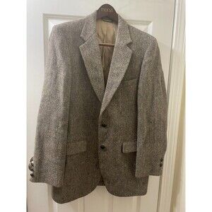 Vtg College Hall 100% Wool GREY HERRINGBONE 2 BUTTON Harris Tweed BLAZER SZ 38